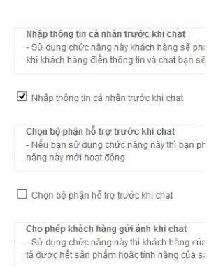 Các cài đặt cho khách hàng trước và trong khi chat